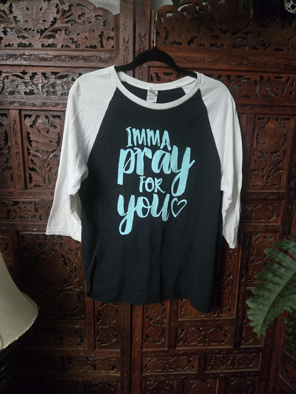 Black & White Raglan Tee with Aqua Script
